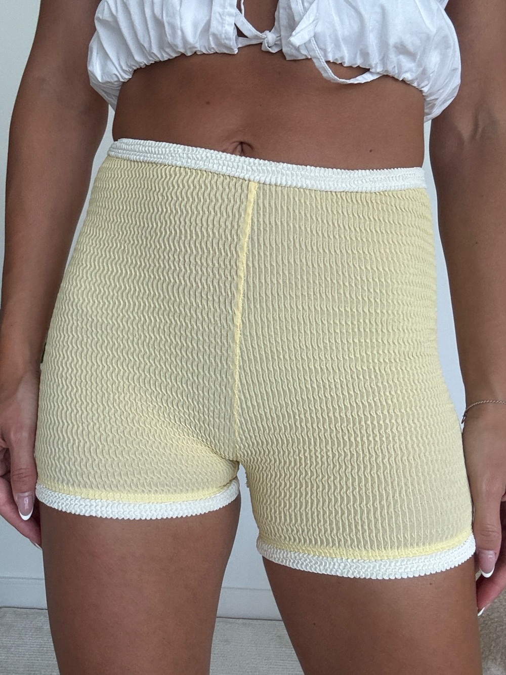 Monday Swim High-Waist Waffle Knit Yellow Women’s Shorts